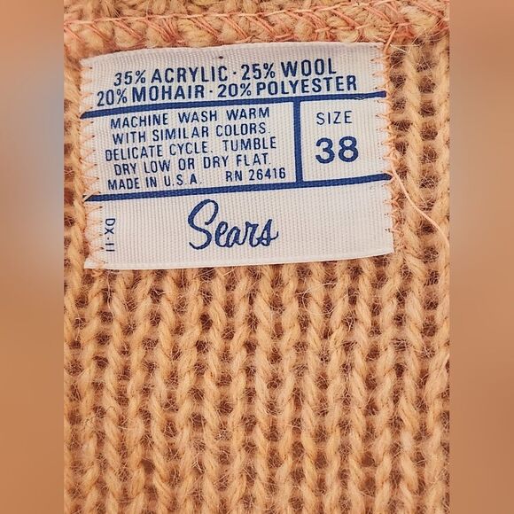 Vintage Sears 38 Coral Knit Longsleeve Pockets WOOL MOHAIR Blend Women's Sweater - Picture 6 of 10